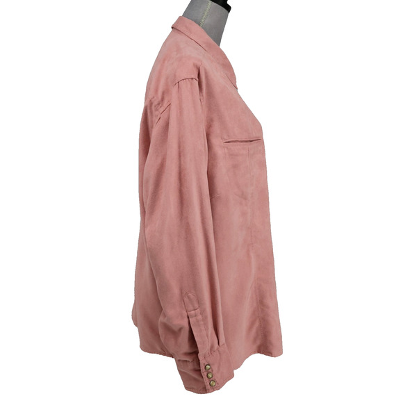 Columbia XCO Top Plus Size 3X Pale Pink Faux Suede Pearl Snaps Pockets Shacket - Picture 5 of 15